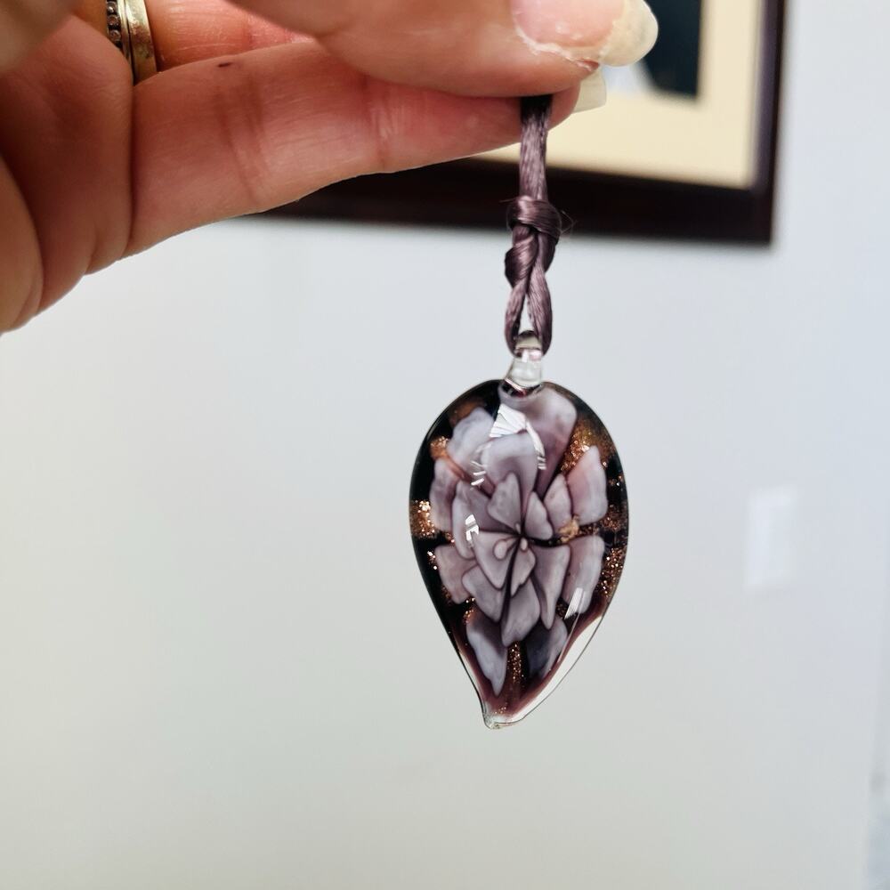 Murano Flower Pendant On String Cord pendant necklace bohemian, romantic, casual